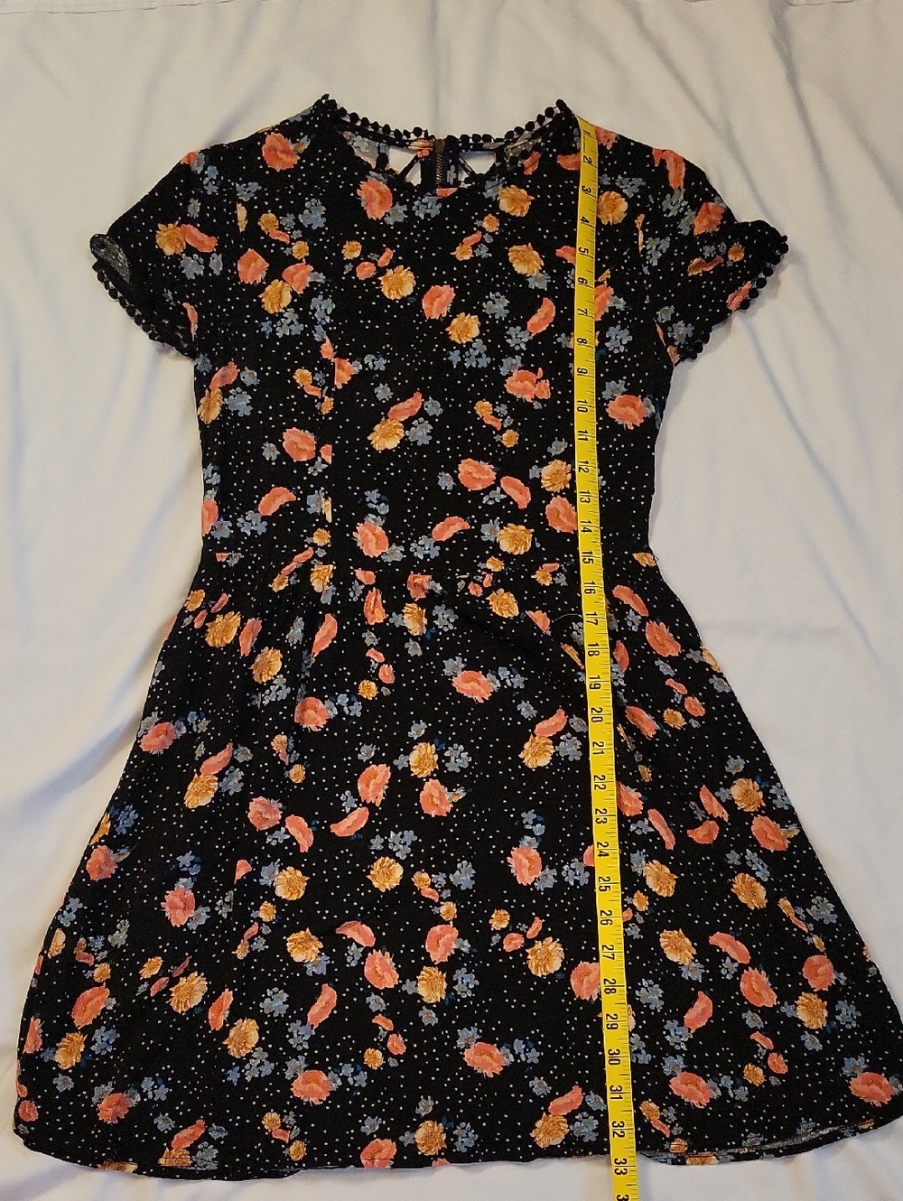 Black Floral Short-Sleeve Dress - Pink & Blue Flowers